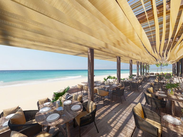 Beach bar view over ocean tarafo bay cape verde